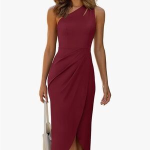 Chic One-Shoulder‎ Burgundy Dress